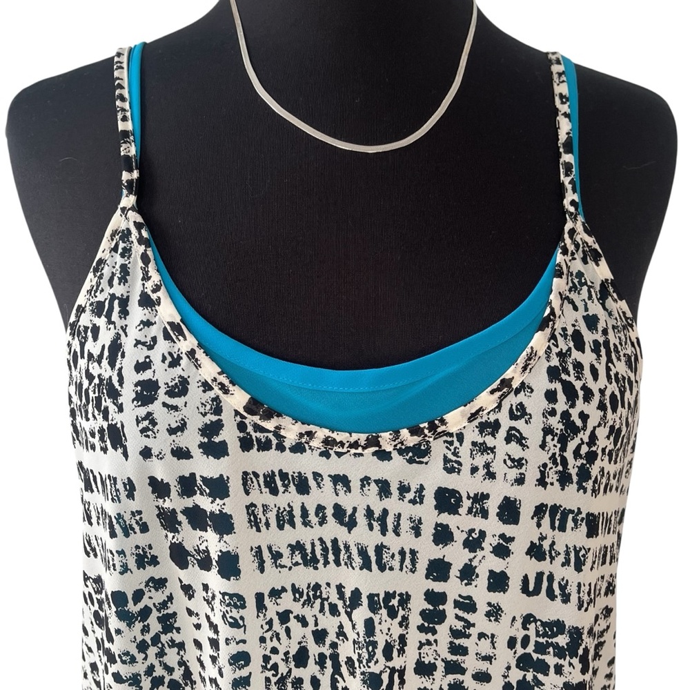 Vintage abstract layered slip dress black white blue M - Picture 6 of 11